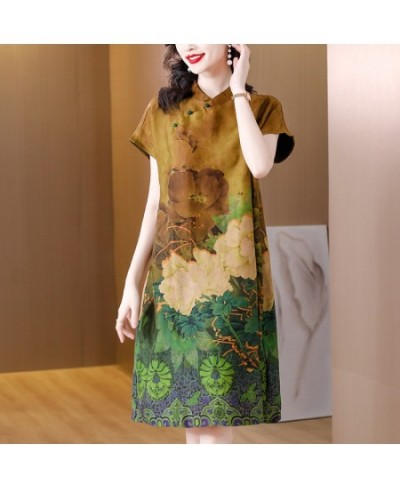 2023 Fashion Floral Silk Short Sleeve Midi Dress Summer Elegant Casual Loose Waist Dress Women Korean Vintage Luxury Party $5...