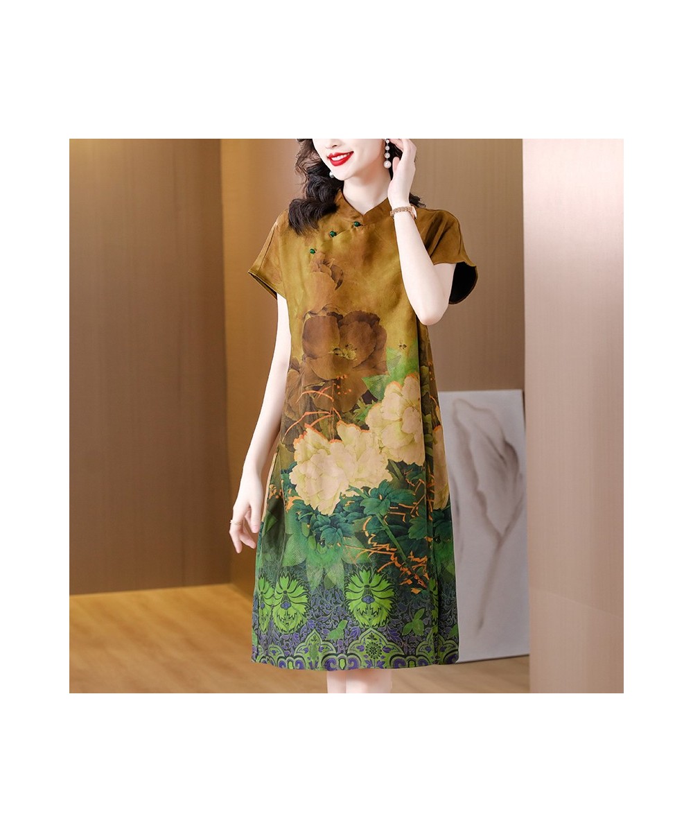 2023 Fashion Floral Silk Short Sleeve Midi Dress Summer Elegant Casual Loose Waist Dress Women Korean Vintage Luxury Party $5...