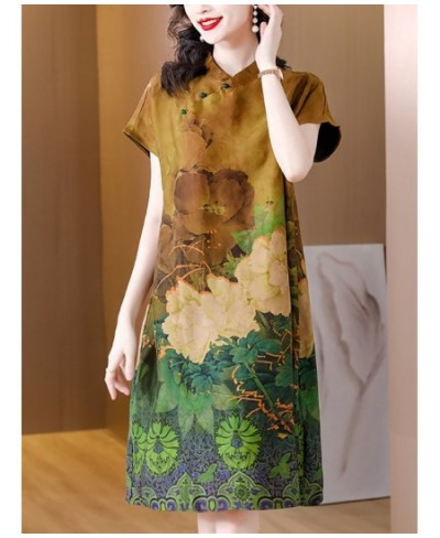 2023 Fashion Floral Silk Short Sleeve Midi Dress Summer Elegant Casual Loose Waist Dress Women Korean Vintage Luxury Party $5...