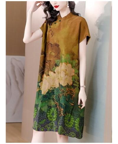 2023 Fashion Floral Silk Short Sleeve Midi Dress Summer Elegant Casual Loose Waist Dress Women Korean Vintage Luxury Party $5...