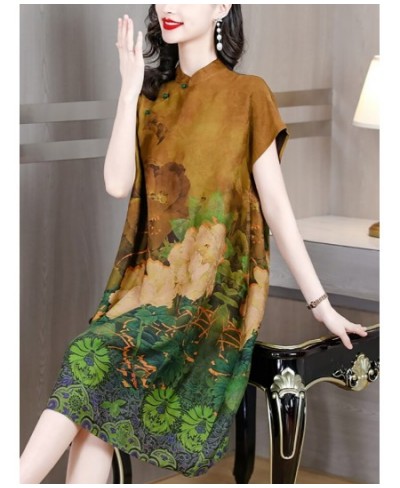 2023 Fashion Floral Silk Short Sleeve Midi Dress Summer Elegant Casual Loose Waist Dress Women Korean Vintage Luxury Party $5...