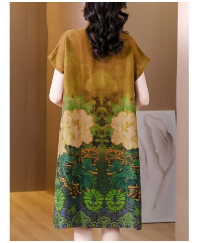 2023 Fashion Floral Silk Short Sleeve Midi Dress Summer Elegant Casual Loose Waist Dress Women Korean Vintage Luxury Party $5...