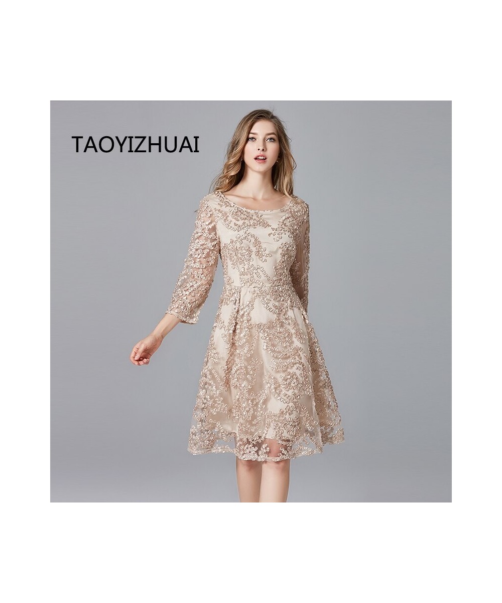 2023 Spring Summer Dress Plus Size Champagne Ladies Casual Lace A-Line Polyester Dresses For Women 14146 $76.61 - Dresses