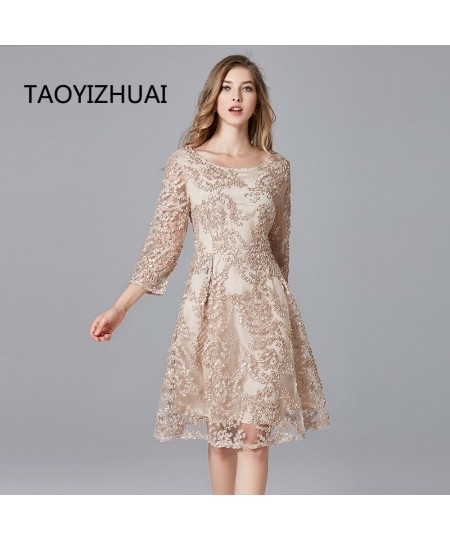 2023 Spring Summer Dress Plus Size Champagne Ladies Casual Lace A-Line Polyester Dresses For Women 14146 $76.61 - Dresses