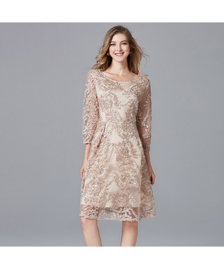 2023 Spring Summer Dress Plus Size Champagne Ladies Casual Lace A-Line Polyester Dresses For Women 14146 $76.61 - Dresses