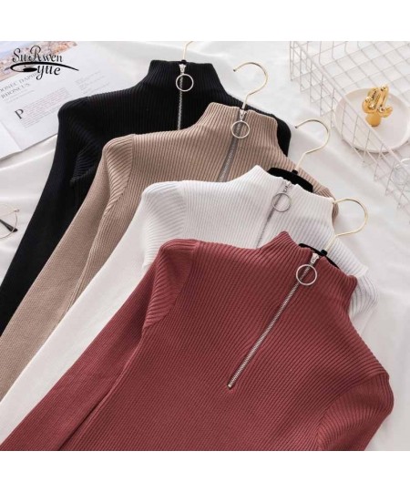 Korean Solid Zipper Pullover Sweater Knitted Autumn & Winter 2022 Long Sleeve Pull Femme Slim Jumper Women Sweaters Tops 1711...