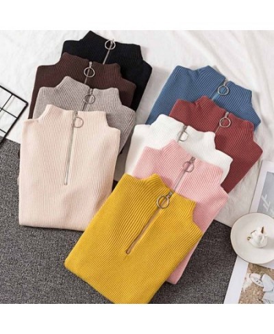 Korean Solid Zipper Pullover Sweater Knitted Autumn & Winter 2022 Long Sleeve Pull Femme Slim Jumper Women Sweaters Tops 1711...