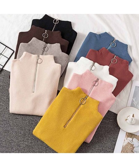 Korean Solid Zipper Pullover Sweater Knitted Autumn & Winter 2022 Long Sleeve Pull Femme Slim Jumper Women Sweaters Tops 1711...