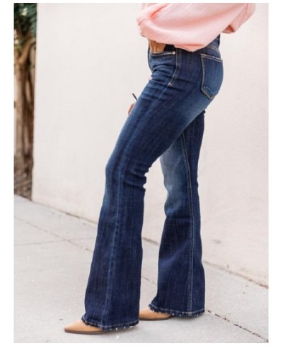 High Waist Denim Jeans For Women Stretch Flare Pants Ladies Casual Solid Color Jean Pants $50.76 - Jeans