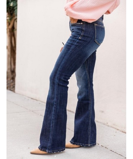 High Waist Denim Jeans For Women Stretch Flare Pants Ladies Casual Solid Color Jean Pants $50.76 - Jeans