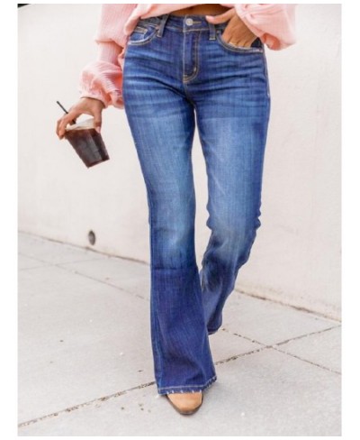 High Waist Denim Jeans For Women Stretch Flare Pants Ladies Casual Solid Color Jean Pants $50.76 - Jeans