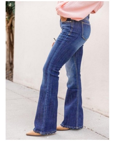 High Waist Denim Jeans For Women Stretch Flare Pants Ladies Casual Solid Color Jean Pants $50.76 - Jeans