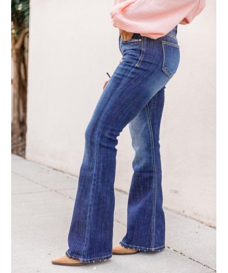 High Waist Denim Jeans For Women Stretch Flare Pants Ladies Casual Solid Color Jean Pants $50.76 - Jeans