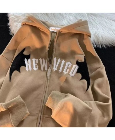 2022 New Little Devil Flocking Embroidery Zipper Hoodies Women Street Hip-Hop Plus Velvet Padded Sweatshirts Couple Loose Coa...