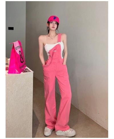 Pink Denim Overalls Women New Loose Jean Jumpsuits Fashion High Waist Wide Leg Pants Streetwear $66.34 - Jeans