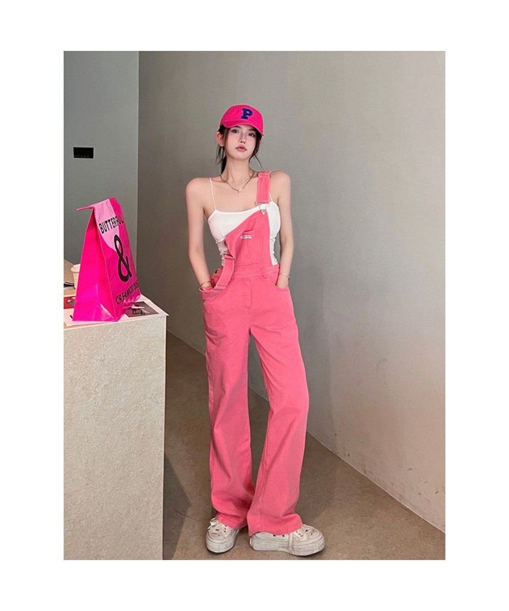 Pink Denim Overalls Women New Loose Jean Jumpsuits Fashion High Waist Wide Leg Pants Streetwear $66.34 - Jeans