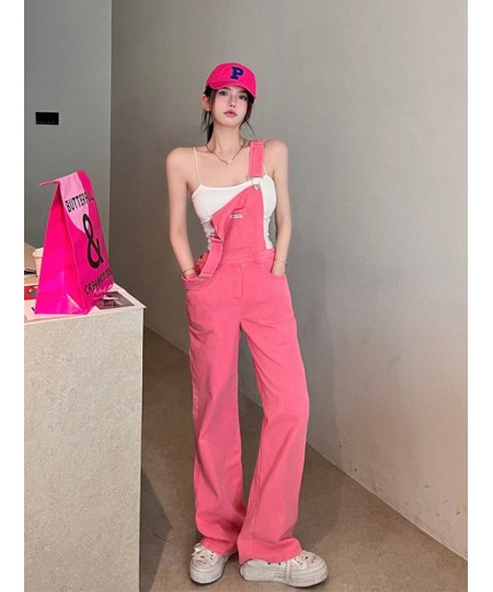 Pink Denim Overalls Women New Loose Jean Jumpsuits Fashion High Waist Wide Leg Pants Streetwear $66.34 - Jeans