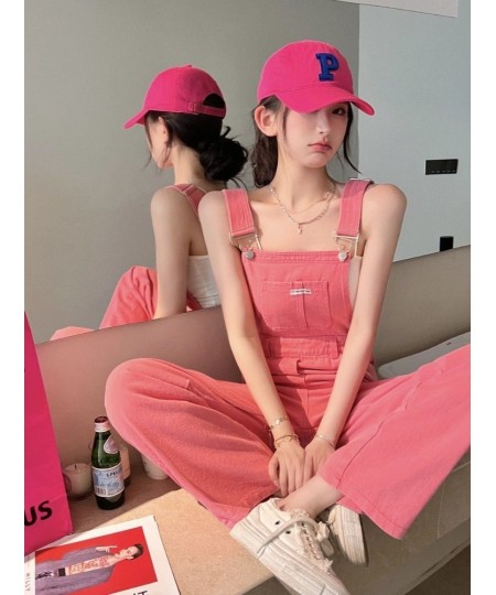 Pink Denim Overalls Women New Loose Jean Jumpsuits Fashion High Waist Wide Leg Pants Streetwear $66.34 - Jeans