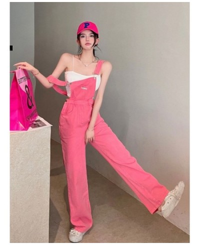 Pink Denim Overalls Women New Loose Jean Jumpsuits Fashion High Waist Wide Leg Pants Streetwear $66.34 - Jeans