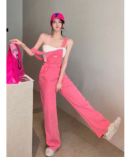 Pink Denim Overalls Women New Loose Jean Jumpsuits Fashion High Waist Wide Leg Pants Streetwear $66.34 - Jeans