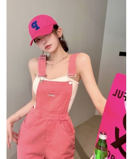 Pink Denim Overalls Women New Loose Jean Jumpsuits Fashion High Waist Wide Leg Pants Streetwear $66.34 - Jeans