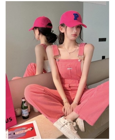 Pink Denim Overalls Women New Loose Jean Jumpsuits Fashion High Waist Wide Leg Pants Streetwear $66.34 - Jeans