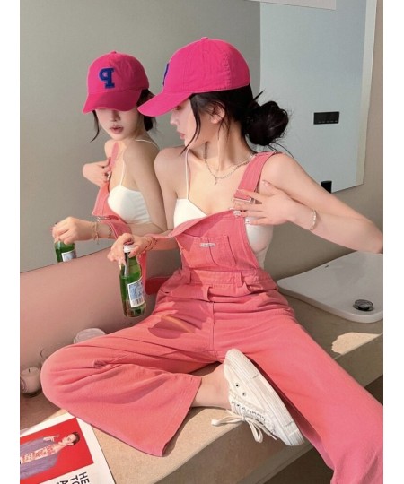 Pink Denim Overalls Women New Loose Jean Jumpsuits Fashion High Waist Wide Leg Pants Streetwear $66.34 - Jeans