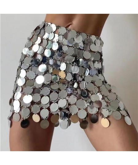 Solid y2k Shiny Sequins Sexy Mini Skirt For Women Hollow Out See Through Circular Sequin Outside Streetwear Shiny Lady Skirts...