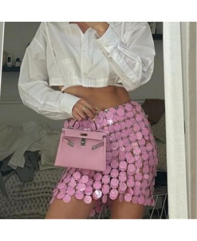 Solid y2k Shiny Sequins Sexy Mini Skirt For Women Hollow Out See Through Circular Sequin Outside Streetwear Shiny Lady Skirts...