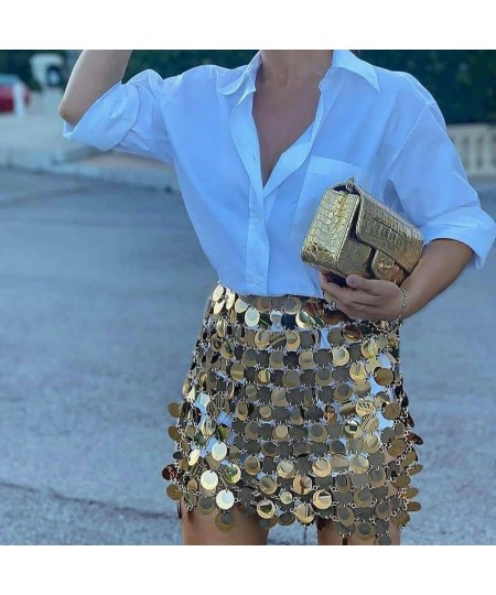 Solid y2k Shiny Sequins Sexy Mini Skirt For Women Hollow Out See Through Circular Sequin Outside Streetwear Shiny Lady Skirts...