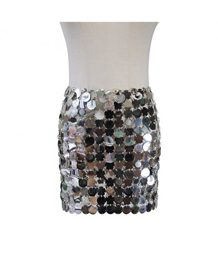 Solid y2k Shiny Sequins Sexy Mini Skirt For Women Hollow Out See Through Circular Sequin Outside Streetwear Shiny Lady Skirts...