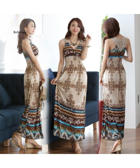 Summer Women Maxi Long Dress V- Neck Beach Printed Dress Women Sexy Sleeveless Bohemian Dress Vestidos $36.12 - Dresses