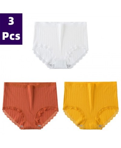 3PCS Cotton Panties Comfotable Seamless High Waist Women's Panties Solid Lace Briefs Underwear Sexy Plus Size Underpant $20.7...