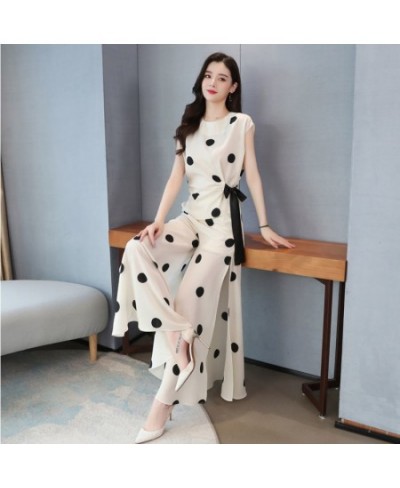 Plus Size Clothing Women Short Sleeve Shirt Suit 2022 Summer Fashion Chiffon Printed Dots Top Wide Leg Pants 2 Two Piece Set ...