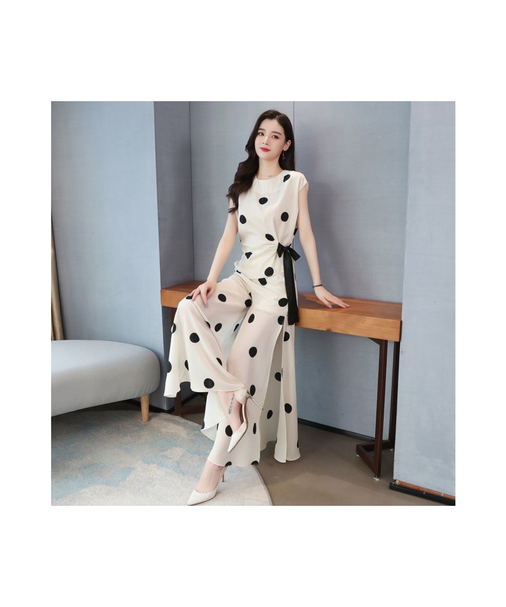 Plus Size Clothing Women Short Sleeve Shirt Suit 2022 Summer Fashion Chiffon Printed Dots Top Wide Leg Pants 2 Two Piece Set ...