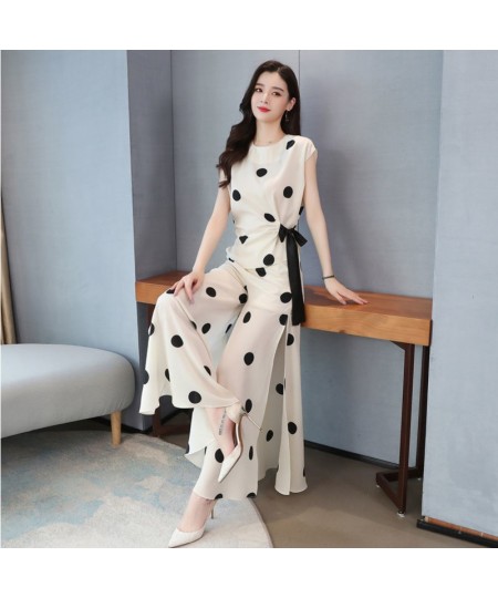 Plus Size Clothing Women Short Sleeve Shirt Suit 2022 Summer Fashion Chiffon Printed Dots Top Wide Leg Pants 2 Two Piece Set ...