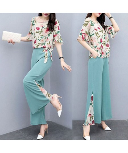 Plus Size Clothing Women Short Sleeve Shirt Suit 2022 Summer Fashion Chiffon Printed Dots Top Wide Leg Pants 2 Two Piece Set ...