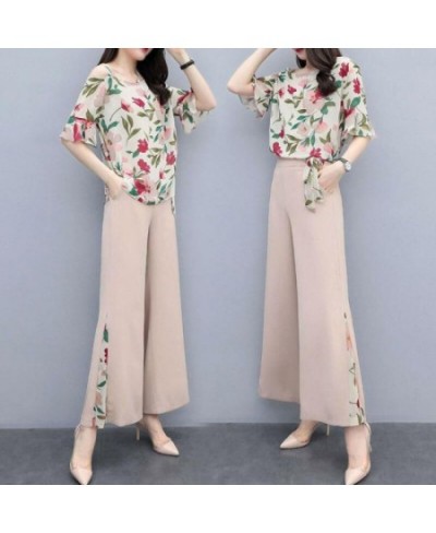 Plus Size Clothing Women Short Sleeve Shirt Suit 2022 Summer Fashion Chiffon Printed Dots Top Wide Leg Pants 2 Two Piece Set ...