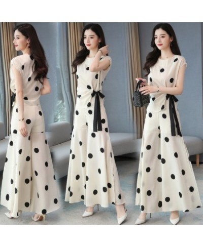 Plus Size Clothing Women Short Sleeve Shirt Suit 2022 Summer Fashion Chiffon Printed Dots Top Wide Leg Pants 2 Two Piece Set ...