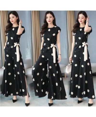 Plus Size Clothing Women Short Sleeve Shirt Suit 2022 Summer Fashion Chiffon Printed Dots Top Wide Leg Pants 2 Two Piece Set ...