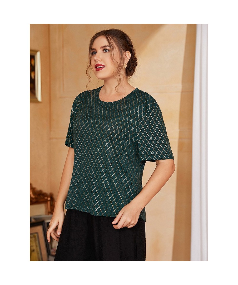 Women's Large Plus Size Shirt Summer Daily Causal Outfits 2022 Spring Fashion Green Tops Plaid Printing Outdoor Clothing $36....