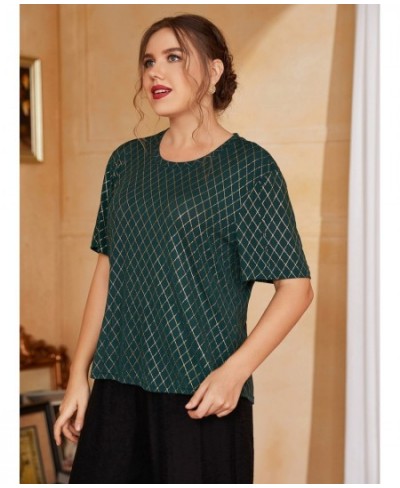 Women's Large Plus Size Shirt Summer Daily Causal Outfits 2022 Spring Fashion Green Tops Plaid Printing Outdoor Clothing $36....