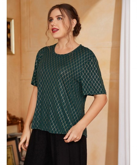 Women's Large Plus Size Shirt Summer Daily Causal Outfits 2022 Spring Fashion Green Tops Plaid Printing Outdoor Clothing $36....