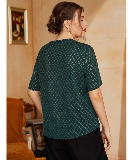 Women's Large Plus Size Shirt Summer Daily Causal Outfits 2022 Spring Fashion Green Tops Plaid Printing Outdoor Clothing $36....