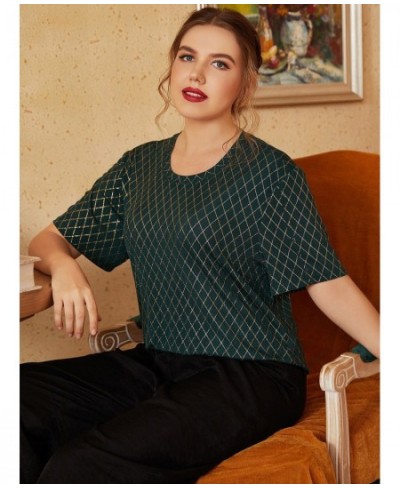 Women's Large Plus Size Shirt Summer Daily Causal Outfits 2022 Spring Fashion Green Tops Plaid Printing Outdoor Clothing $36....