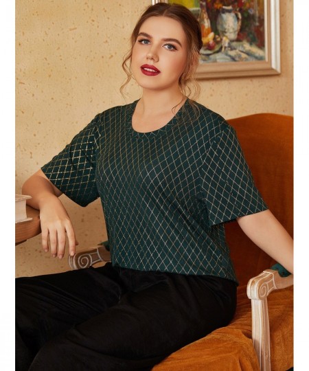 Women's Large Plus Size Shirt Summer Daily Causal Outfits 2022 Spring Fashion Green Tops Plaid Printing Outdoor Clothing $36....