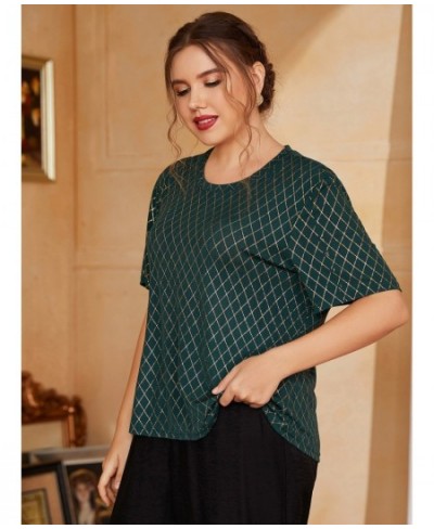 Women's Large Plus Size Shirt Summer Daily Causal Outfits 2022 Spring Fashion Green Tops Plaid Printing Outdoor Clothing $36....