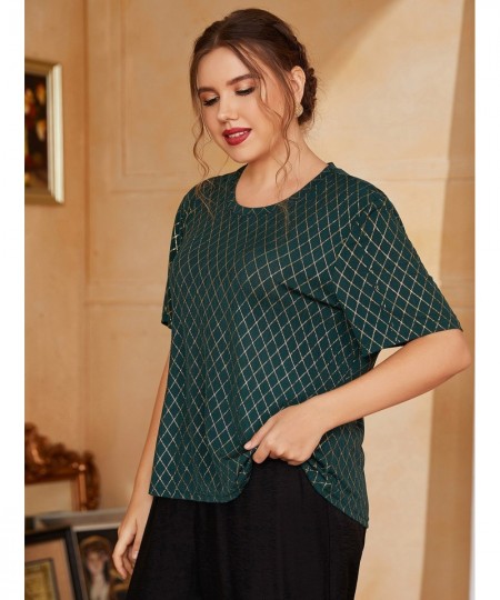 Women's Large Plus Size Shirt Summer Daily Causal Outfits 2022 Spring Fashion Green Tops Plaid Printing Outdoor Clothing $36....