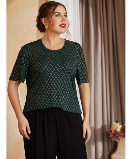 Women's Large Plus Size Shirt Summer Daily Causal Outfits 2022 Spring Fashion Green Tops Plaid Printing Outdoor Clothing $36....