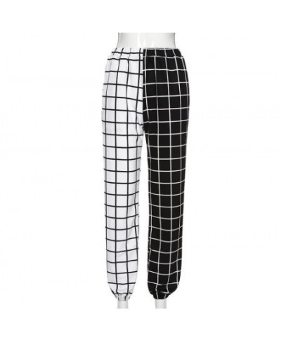 Hight Waist Straight Loose Long Trousers Streetwear Cool Girls Black and White Checkerboard Patchwork Trousers Cargo Pants $2...